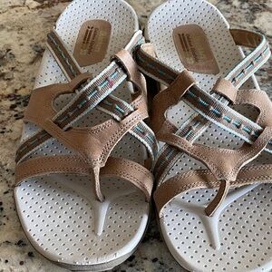 Women’s Tan and Blue Sandals